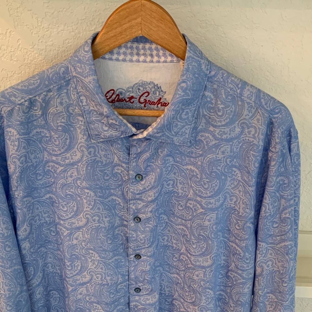 Robert Graham Light Blue Paisley Button Down Shirt 2XL